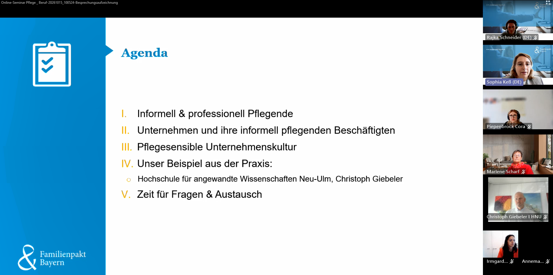 Screenshot vom Online-Seminar